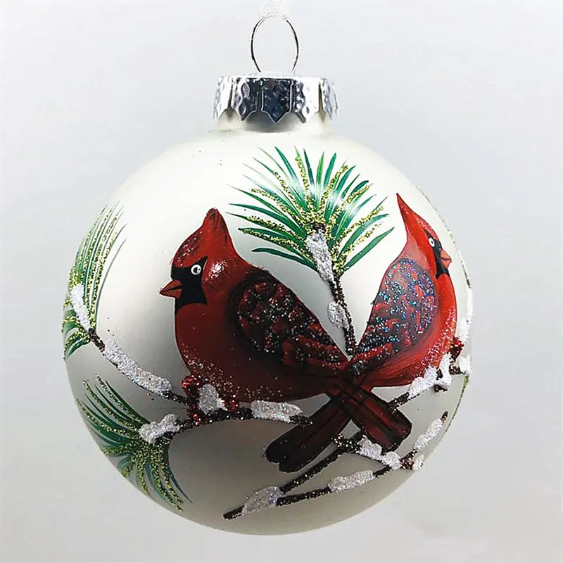 8CM White Hand Painted Customizable Pattern Glass Christmas Ornaments Ball For Xmas Tree Hanging Decoration