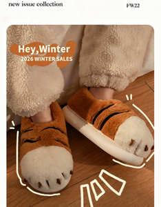 Pantoufles en peluche moelleuses à motif <span class=keywords><strong>de</strong></span> <span class=keywords><strong>patte</strong></span> <span class=keywords><strong>de</strong></span> <span class=keywords><strong>tigre</strong></span> mignonnes, antidérapantes, à semelle épaisse, chaudes pour l'hiver, pour l'intérieur et l'extérieur, pour hommes et femmes - Product Image 3