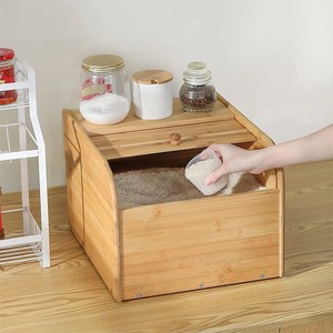 Caja de Almacenamiento de Arroz de Bambú, Rectangular, Hermética, con Tapa de Madera, para Uso en la Cocina - Product Image 1