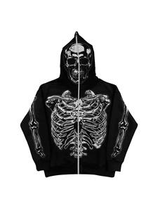 BRAND Men's Black Zip-Up <b>Hoodie</b> Oversized Skeleton Print <b>Gothic</b> Streetwear Knitted Polyester Autumn Wear Hoodies For Outerwear - Product Image 2