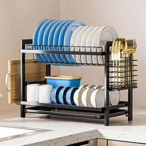 ชั้นวางจานสองชั้นพร้อมถาด แห้งเร็วอเนกประสงค์ สำหรับวางบนอ่างล้างจานหรือเคาน์เตอร์ครัว ขนาด L - Product Image 1