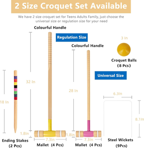 Ensemble de <span class=keywords><strong>croquet</strong></span> 8 joueurs avec maillettes en bois de caoutchouc de 32 pouces (norme réglementaire) et 28 pouces (taille standard), balles en PE colorées et piquets – Kit de jeu pour pelouse et jardin - Product Image 3