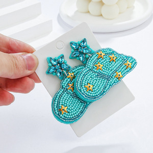 Boucles d'oreilles tissées avec Style bohème à la mode chapeau de Cowboy couleur perles de riz pendentif bijoux en laiton à la mode pour les femmes Uionen 1882 - Product Image 4