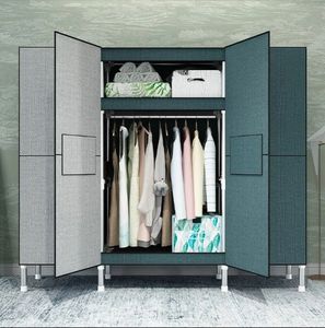 Tubo in acciaio rinforzato doppio o singolo armadio domestico tessuto ispessito mobili camera da letto Design semplice - Product Image 3