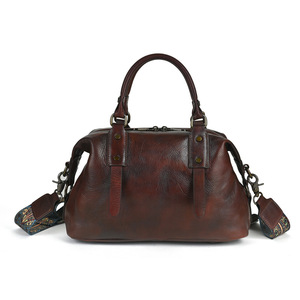 Ando <b>Bag</b> Vintage Genuine Leather Handbag <b>Women</b> Cowhide Top Handle <b>Satchel</b> with Wide Crossbody Strap - Product Image 1