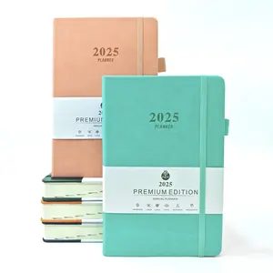 Dapat disesuaikan buku harian akademis A5 A6 B5 2024 2025 band elastis kulit PU Hardcover agenda perencana jurnal Notebook