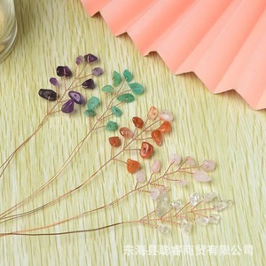 Crystal <b>Tree</b> <b>Branches</b> With Natural Stone Pebbles Copper Wire Handmade Diy Home Decoration - Product Image 1