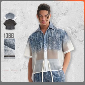 <span class=keywords><strong>Chemise</strong></span> <span class=keywords><strong>Homme</strong></span> 106G d'été perlée légère et respirante <span class=keywords><strong>en</strong></span> denim de haute qualité à texture dégradée, coupe ample, ODM, tendance, semi-transparente, effet délavé - Product Image 2