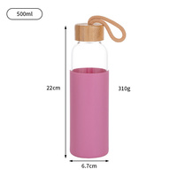 Bouteille d'eau en verre borosilicate à paroi simple, écologique, classique, personnalisée, 16 oz (550 ml), avec bouchon à vis et manchon en bambou