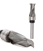 Fraise à rainurer à compression ultra-performante avec porte-roulement supérieur, motif en spirale, 2 cannelures pour le travail du bois, tige de 8 mm