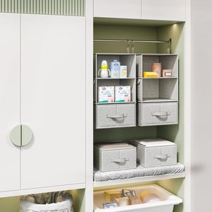 3-<b>Shelf</b> Hanging Closet Organizer Set Of 2 With Drawers For Wardrobe Clothing Storage Rectangular <b>Hook</b> Type Non Woven - Product Image 6