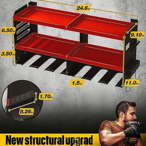 Nouveau support mural 3 niveaux à hauteur réglable pour perceuse électrique et outils, avec station de charge, idéal pour l'organisation de garage - Vente chaude - Product Image 6