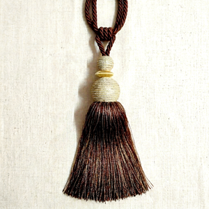 Elegant Traditional Brown Textile Tassel Tiebacks with Beaded Sphere Design for <b>Curtain</b> Accessories - Product Image 1