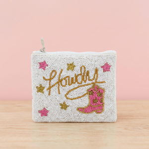 Pochette carrée perlée Houdini avec broderie de bottes de cowboy roses et étoiles, accessoire de mode - Product Image 2