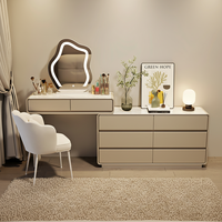 Table de maquillage avec miroir éclairé en gros, 80*40*75cm, bois massif, multi-tiroirs, pour chambre à coucher, hôtel/boutique, commande en gros