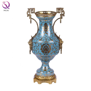 الأكثر شعبية تصميم جديد الفاخرة العتيقة برونزية السيراميك ديكور المنزل النحاس والأزرق والأبيض مزهريات من البورسلين - Product Image 5