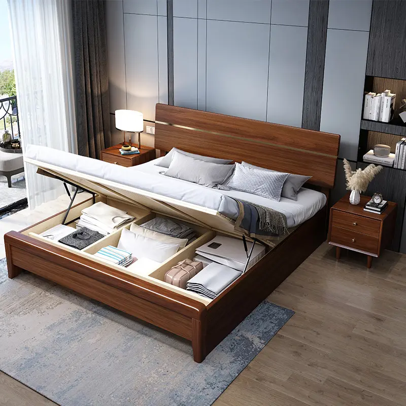Campione economico legno di teak 2022 ultimi disegni di letto matrimoniale in legno moderno semplice doppio telaio cinese king size piattaforma bassa letti in legno
