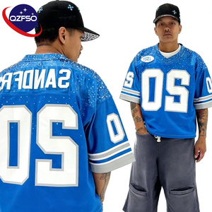 QZFSO High Quality Custom Sublimation Soccer T Shirt American Football Uniform <b>Top</b> <b>Rhinestone</b> <b>Mesh</b> Fabric Rugby Sport Jersey - Product Image 1