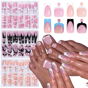 Lot de 144 faux ongles artificiels préfabriqués pour doigts et orteils – Kit de pose rapide réutilisable – Embouts d'ongles français - Product Image 1