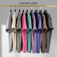 Kaos Pria Vintage Acid Washed Distressed Sutra/Katun Tebal Logo Kustom Polos Regular Fit O-Neck Lengan Pendek Kasual