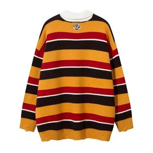 2025 nouvelle version hommes simple boutonnage cachemire couleur bloc rayé sweat avec col rabattu lettre Style de mode - Product Image 4