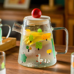 Cute Duck Design Cold Water Kettle Heatproof Borosilicate Glass Tea Pot and Cups Glass Water Pitcher with Lid - Product Image 5