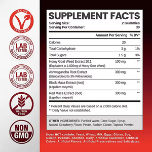 Gummies Énergisantes Aphrodisiaques à la Maca Noire 100% Naturelles Végétaliennes Antioxydantes Stimule la Vitalité Sexuelle et la Santé Rénale pour Hommes et Femmes Adultes - Product Image 6