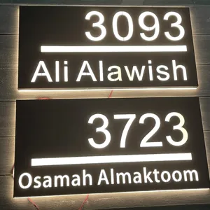 LED House Number Address Sign Outdoor Waterproof Stainless Steel Metal Door Plates Number Apartment Hotel Lighted Address Plaque