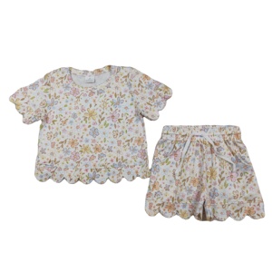 Ensembles de vêtements pour filles RTS Boutique Casual Garden Flower Print, été, 95% coton, 5% élasthanne, nouveaux designs, bordure festonnée, vêtements pour enfants - Product Image 1