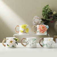 Tasse en céramique artisanale à motif floral, élégante, pour café ou thé, cadeau de fête ou d'anniversaire pour femme ou mère, inspirée du patrimoine culturel immatériel