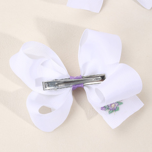 Cn 2pcs Boutique Grosgrain Ribbon tóc Bow Clip Pastel Thêu Hoa Thư tóc Clip cô gái trẻ em - Product Image 5