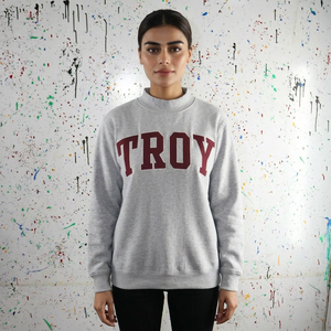Sweat-shirt à capuche TROY ASH GREY 100% coton avec broderie appliquée bordeaux, sur mesure, demi-zip, impression numérique hiver CLUSH SPORTS - Product Image 1