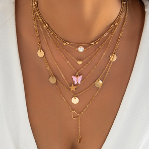 Multi-layer Butterfly Tassel Pendant Necklace Hot Sale Gold Plated Designer Metal Chain Star <strong>Love</strong> Heart Pendant Necklace <strong>Jewelry</strong> - Product Image 3