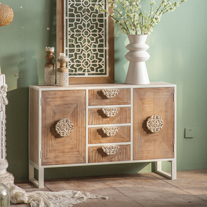 Chất lượng cao tủ bếp Retro thiết kế cửa kính giọng rắn tủ gỗ với ngăn kéo tủ phòng khách hiện đại - Product Image 3