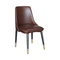Chaise de salle à manger en cuir PU, style moderne et luxueux, rembourrée, couleur chocolat brun, avec pieds en métal noir, pour hôtel, café