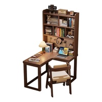 Bureau d'ordinateur moderne minimaliste en bois massif avec étagère d'angle en forme de L et panneau perforé pour chambre et bureau