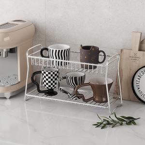 Estante de almacenamiento de doble capa de acero inoxidable 304, soporte para tazas de cocina con asa, profundidad de 8-11,9 pulgadas, multifunción, no requiere instalación - Product Image 1