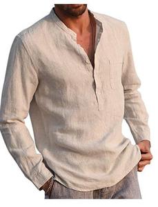 S-5XL hommes <span class=keywords><strong>col</strong></span> en v décontracté plage coton lin mélangé Henley chemise retroussable à manches longues basique été chemise bande <span class=keywords><strong>col</strong></span> plaine Blouse - Product Image 3