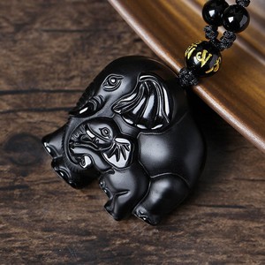 Natrual Crystal <strong>Obsidian</strong> Carved Elephant Nose God of Wealth Lucky Pendants <strong>Black</strong> <strong>Obsidian</strong> <strong>Necklace</strong> Pendant Statement <strong>Necklace</strong> - Product Image 3
