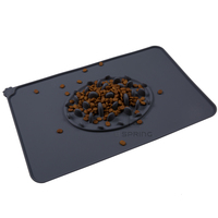 Tapis de nourriture pour animaux de compagnie en silicone de qualité alimentaire avec bol intégré, antidérapant, facile à nettoyer, motif empreinte de patte pour chiens, logo personnalisé en gros
