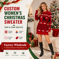 Suéter Navideño Rojo con Diseño de Reno, Cuello Redondo, Jacquard, Personalizado, Tejido a Mano, OEM ODM, Ropa de Punto Navideña para Mujer