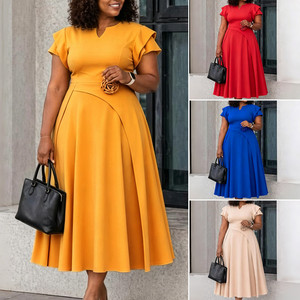 Vestidos <span class=keywords><strong>de</strong></span> Verano Modernos D3367 para <span class=keywords><strong>Mujer</strong></span>, Casuales, Cuello en V, Manga Corta, Corte en A, Vestido Elegante para Oficina, Estilo Africano - Product Image 2