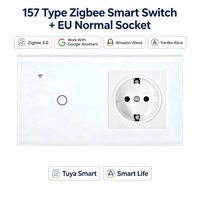 Interruptor Inteligente Zigbee 3.0 Estándar Europeo Tipo 157 y Enchufe Normal con Panel de Vidrio, Control por Voz, Conexión Remota a través de 220V 16A