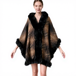 Écharpe cape en <span class=keywords><strong>fausse</strong></span> <span class=keywords><strong>fourrure</strong></span> pour femme, motif écossais, col d'épaule en <span class=keywords><strong>fourrure</strong></span> de lapin Rex, idéale pour l'hiver - Product Image 4