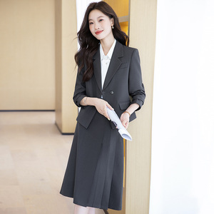 Women's Slim-fit Suit <b>Set</b> Midi Skirt Three Quarter Sleeve Satin <b>Office</b> Lady Autumn Anti-Wrinkle Professional Workwear - Product Image 3