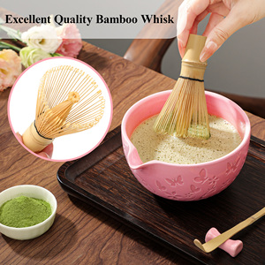 Ensemble de thé matcha traditionnel japonais de 7 pièces avec motif papillon gravé, bol, fouet en bambou, accessoires en céramique pour matcha - Product Image 6