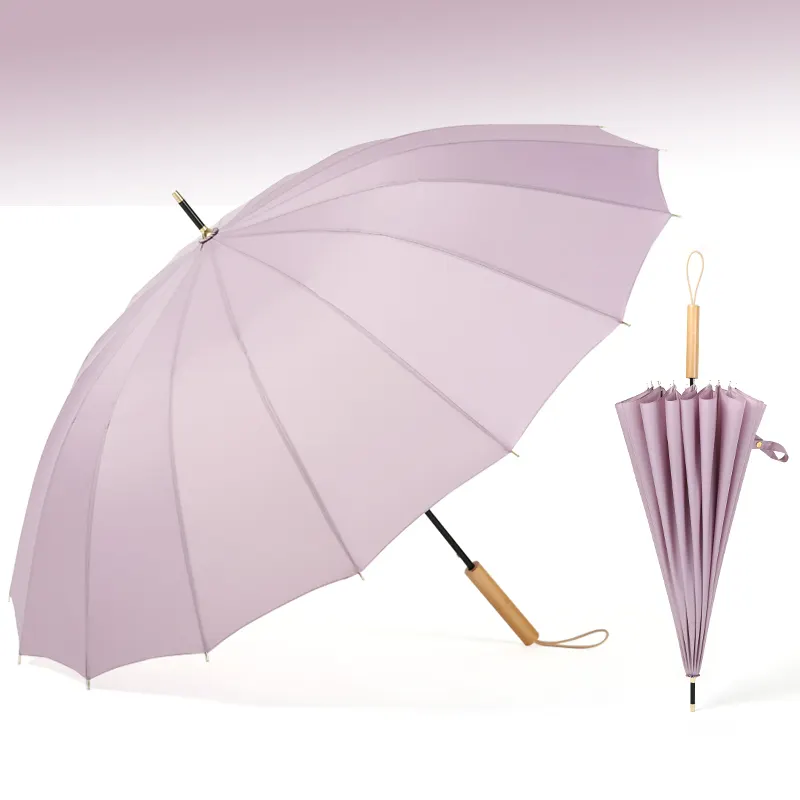 23 Zoll automatischer gerader Regenschirm Holzgriff Langer Griff für Männer und Frauen Automatischer offener großer Regenschirm für Regen und Sonne