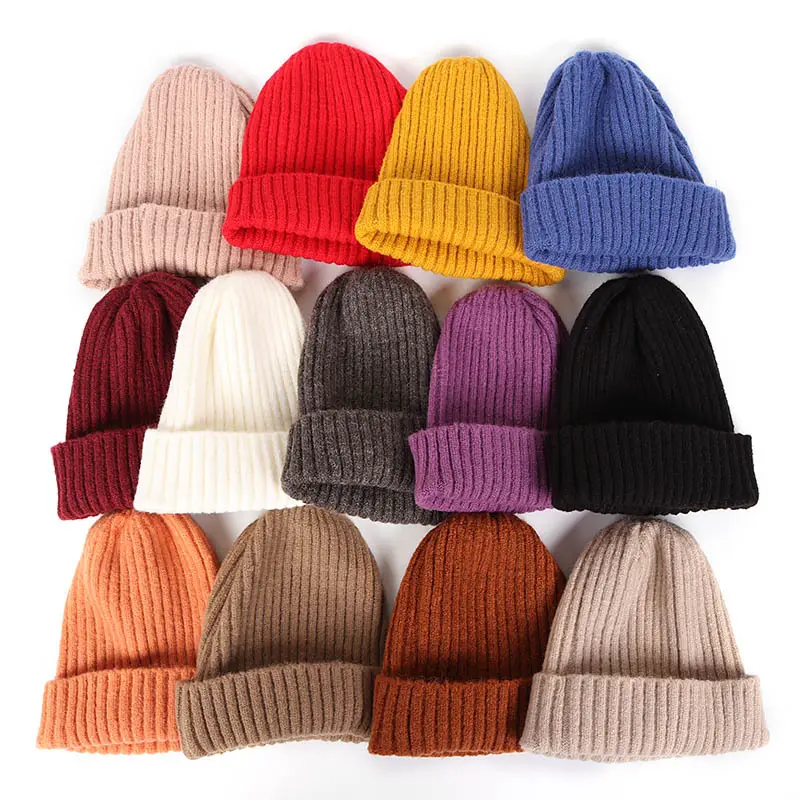 Solid Color Custom Beanie Hat Winter Embroidered Logo Rib Outdoor Warm High Quality Knitted Mens Beanie Hats