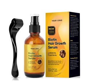 Organic Biotin Hair Growth Serum Hair Oil Derma Roller Kit for Thin Dry Black Hair Thickening and Nourishing Scalp