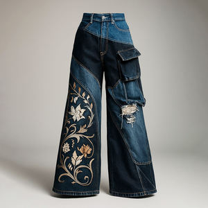 Jeans Vintage di Alta Qualità con Ricamo 3D Y2k, <span class=keywords><strong>Pantaloni</strong></span> Casual da <span class=keywords><strong>Donna</strong></span> Streetwear, Jeans a Vita Alta <span class=keywords><strong>Oversize</strong></span> - Product Image 2